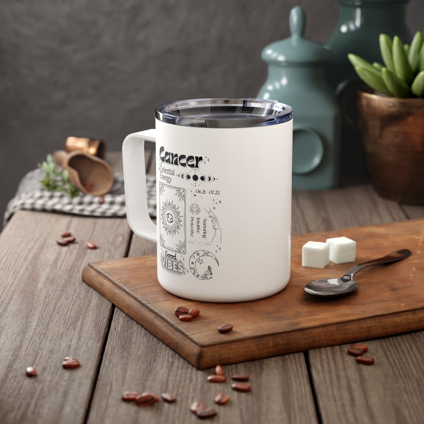 Insulated Coffee Mug Cancer Zodiac, Perfect Gift for Coffee Lovers, Ideal for Camping, Travel, Home, and Office, Unique Insulated Cup